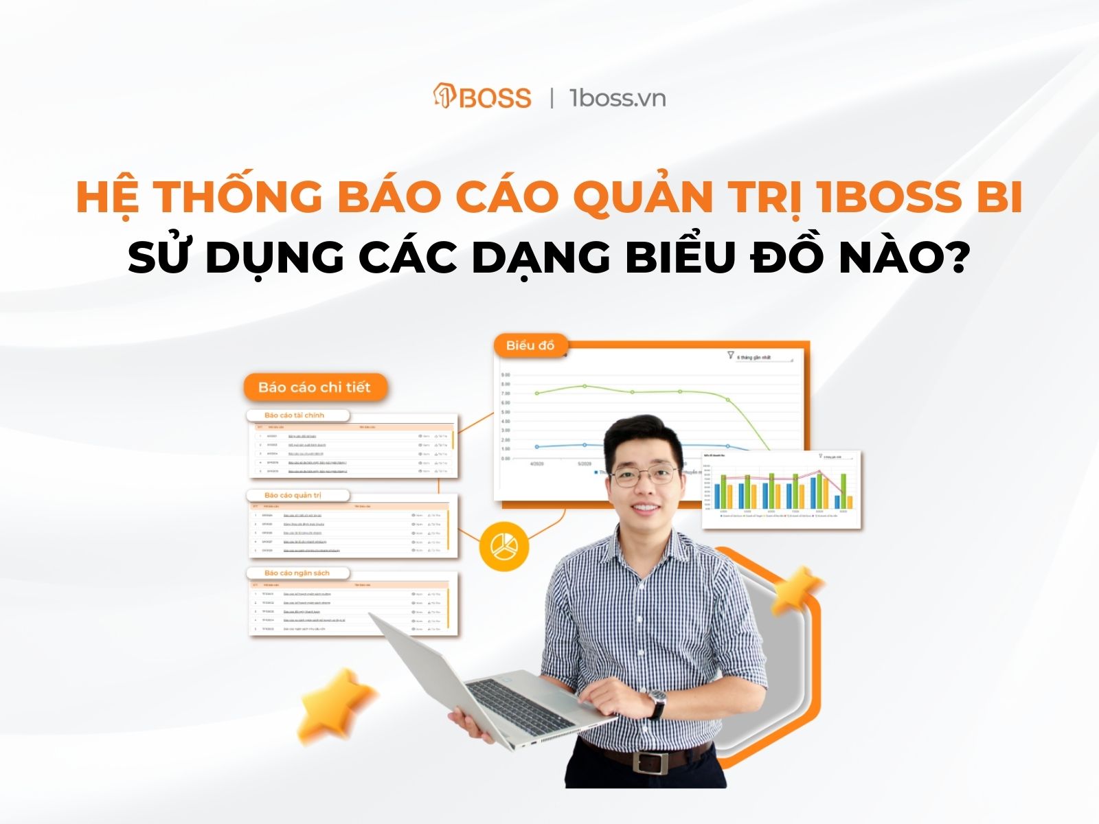 Hệ thống báo cáo quản trị 1BOSS BI sử dụng các dạng biểu đồ nào?