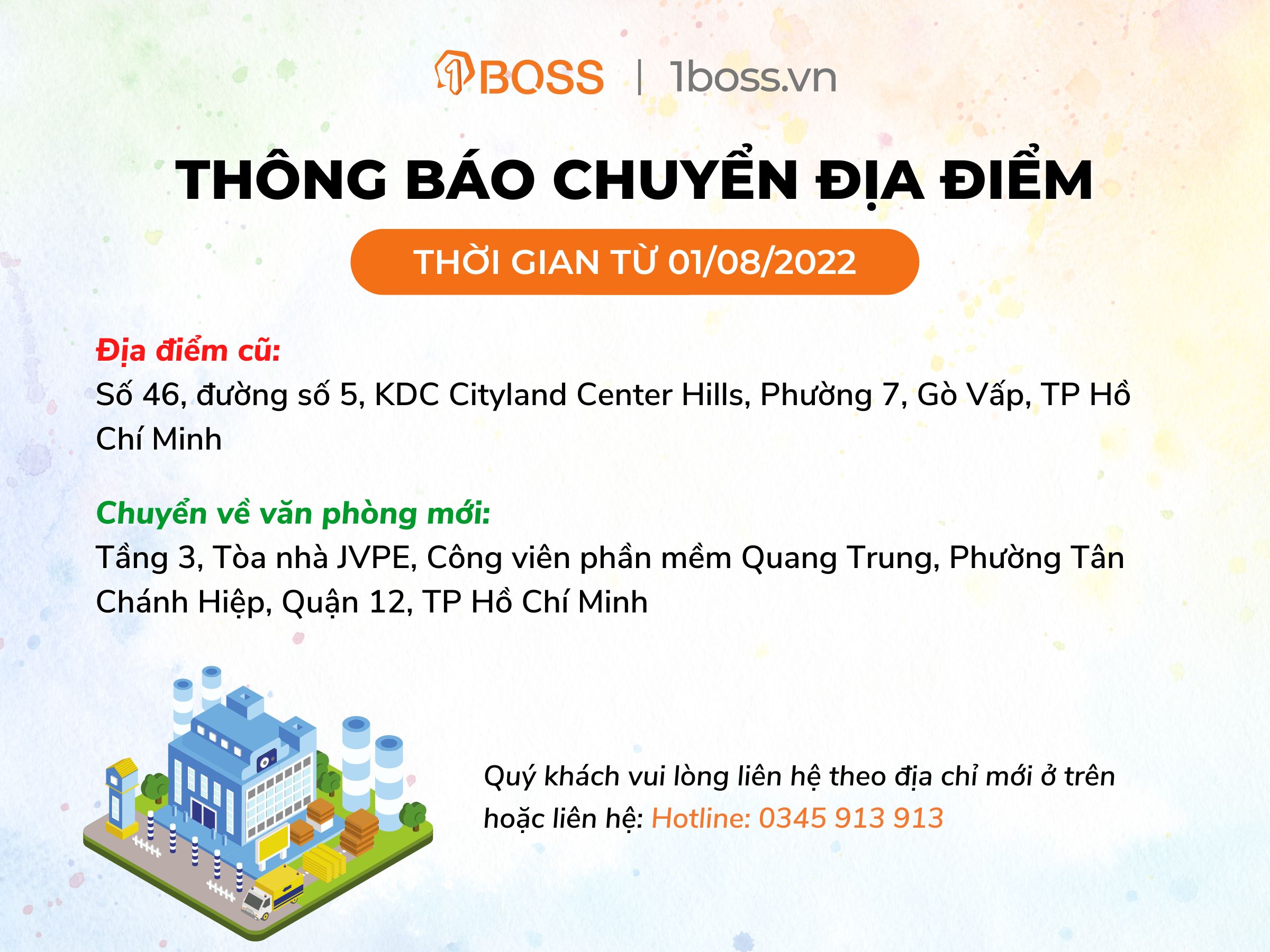 Thông báo chính thức về chuyển địa điểm kinh doanh của công ty TNHH MTV 1BOSS