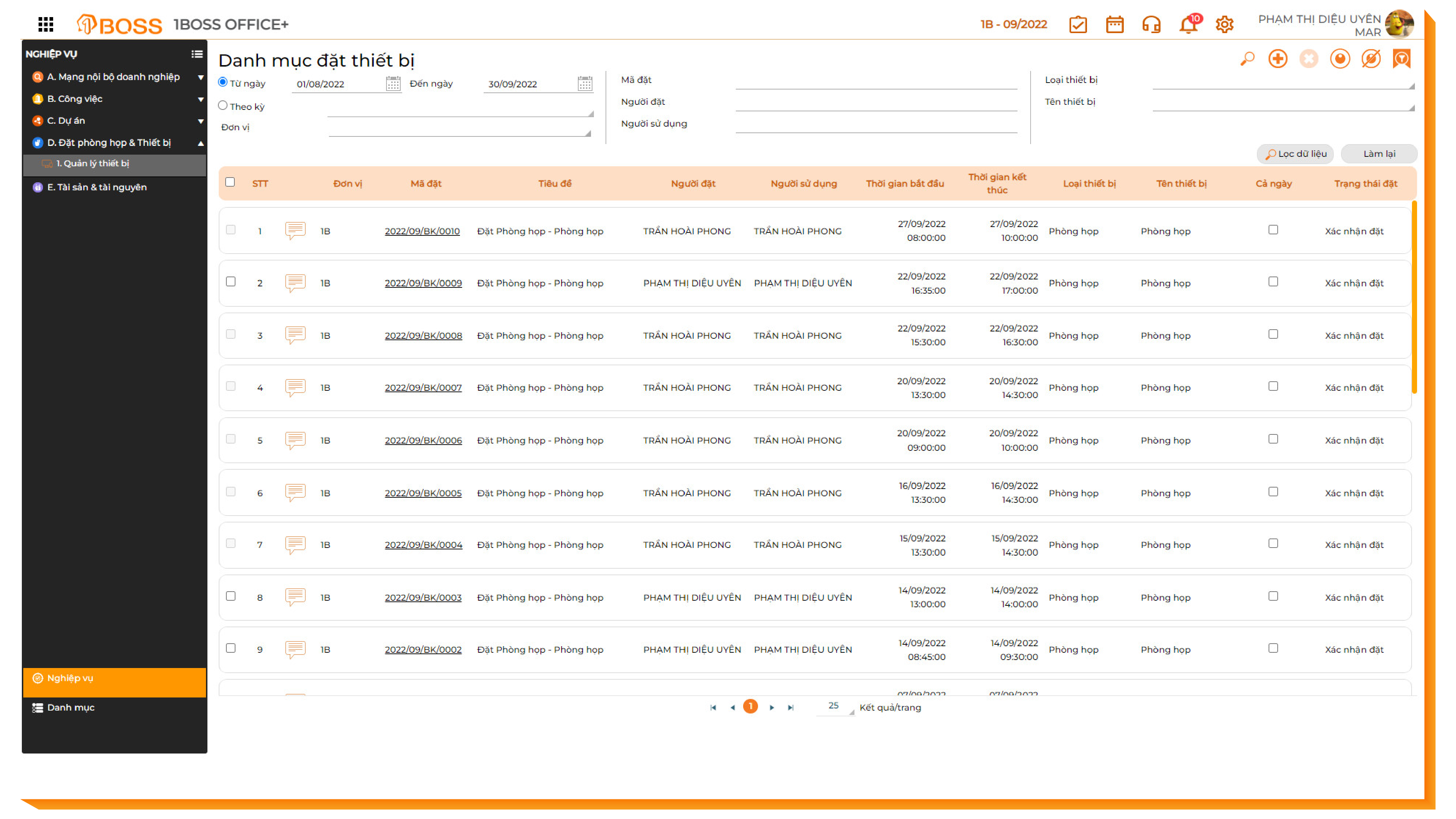 Đặt phòng họp, xe công tác hiệu quả