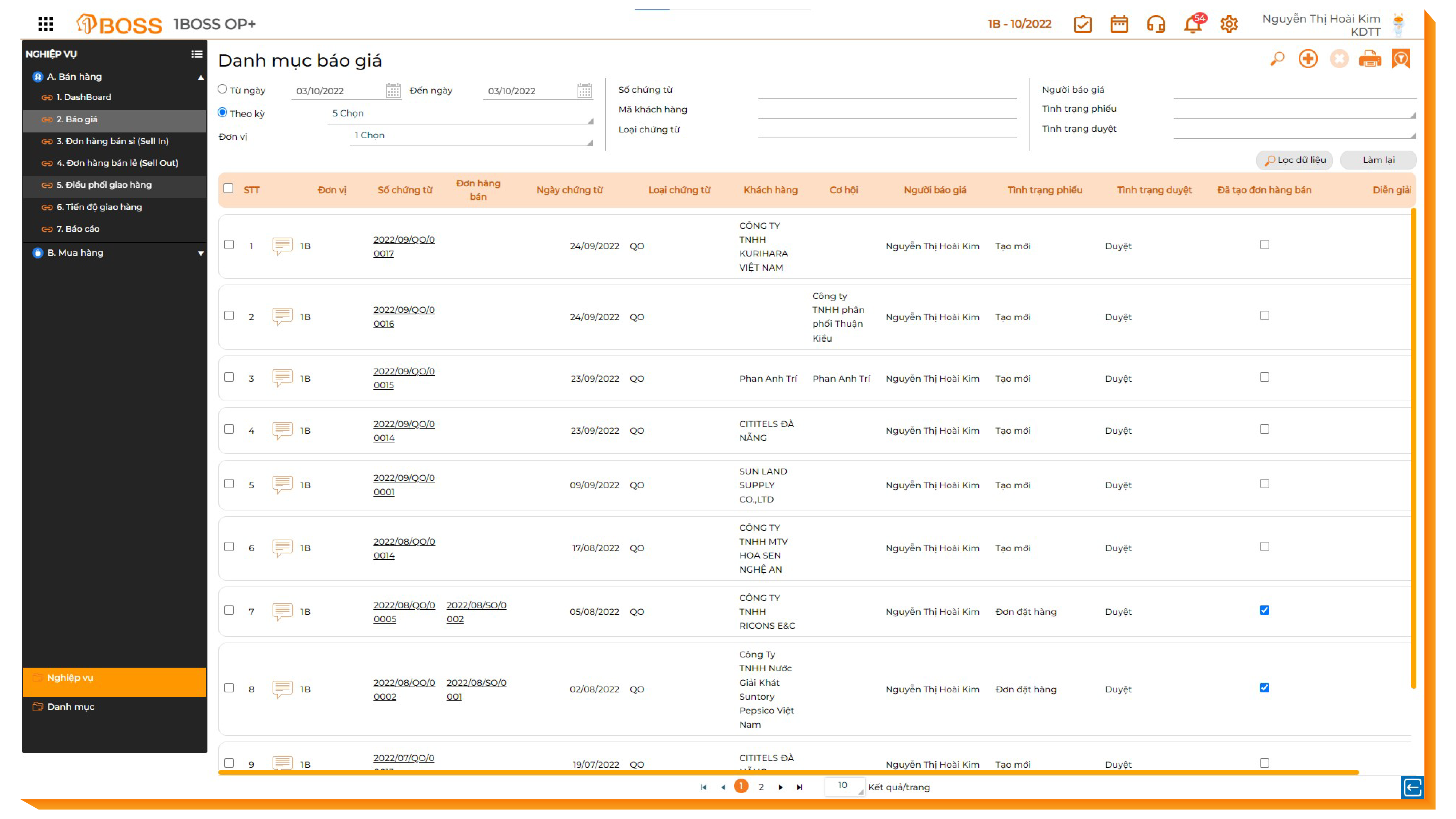 Quản lý bảng giá, chính sách, báo giá, đơn hàng