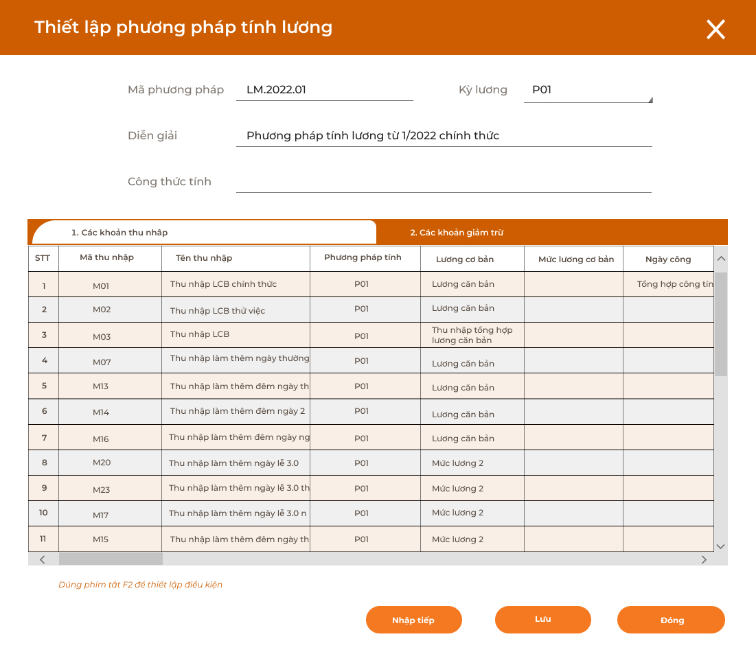 Thiết lập công thức tính lương