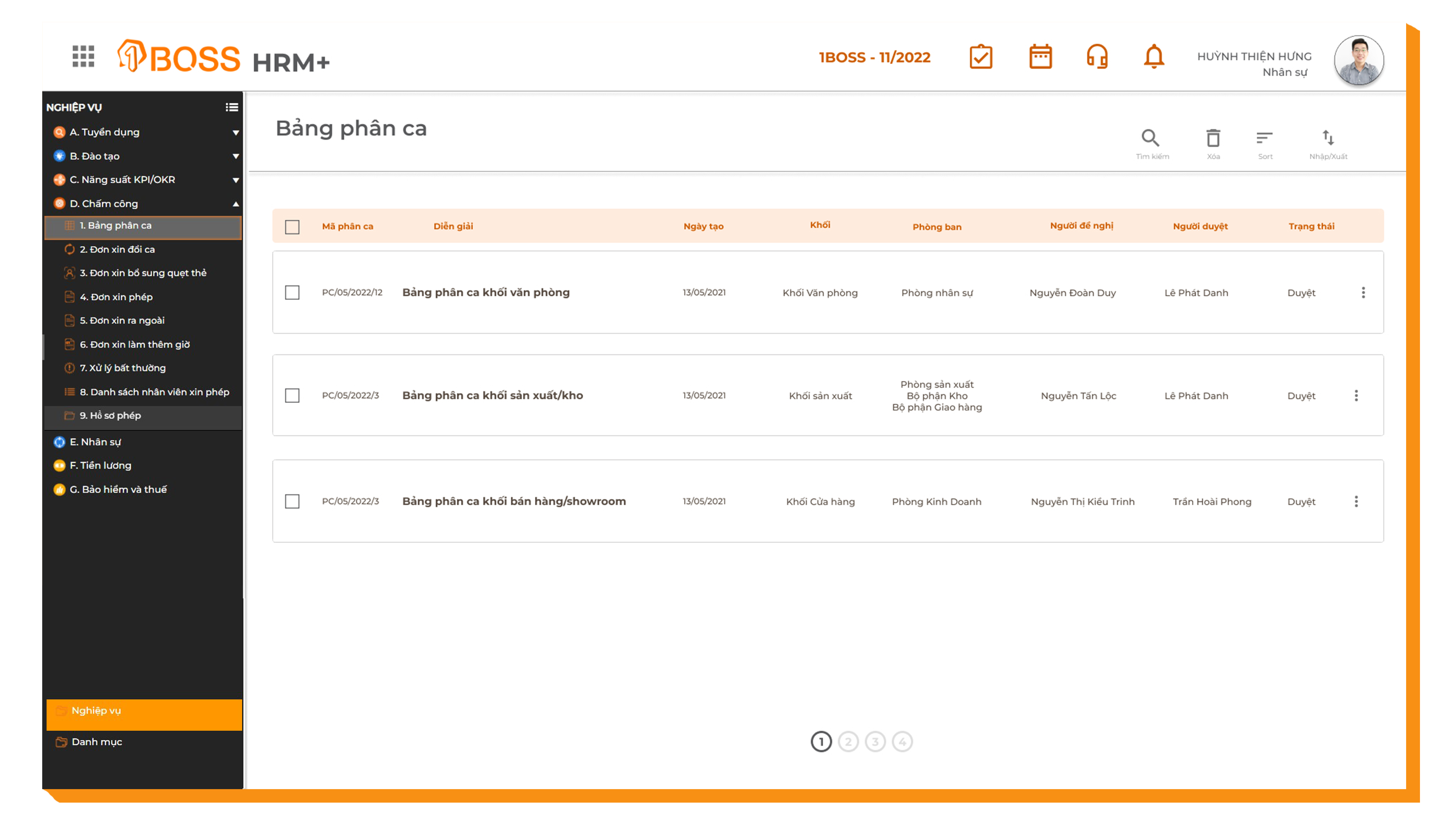 Thiết lập quy chuẩn ca chấm công