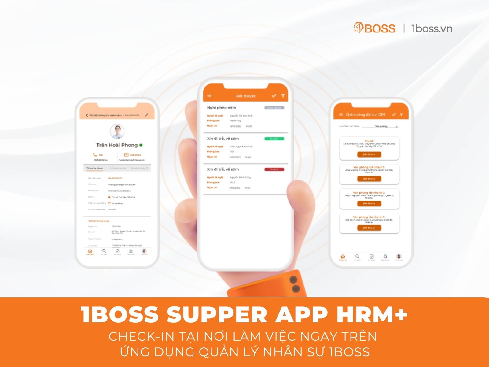 Check-in tại nơi làm việc ngay trên ứng dụng quản lý nhân sự 1BOSS
