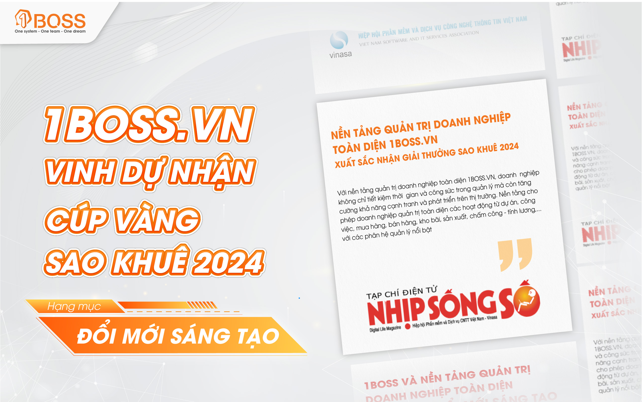 [Tạp chí Nhịp Sống Số] Nền tảng quản trị doanh nghiệp toàn diện 1BOSS.VN xuất sắc nhận giải thưởng Sao Khuê 2024