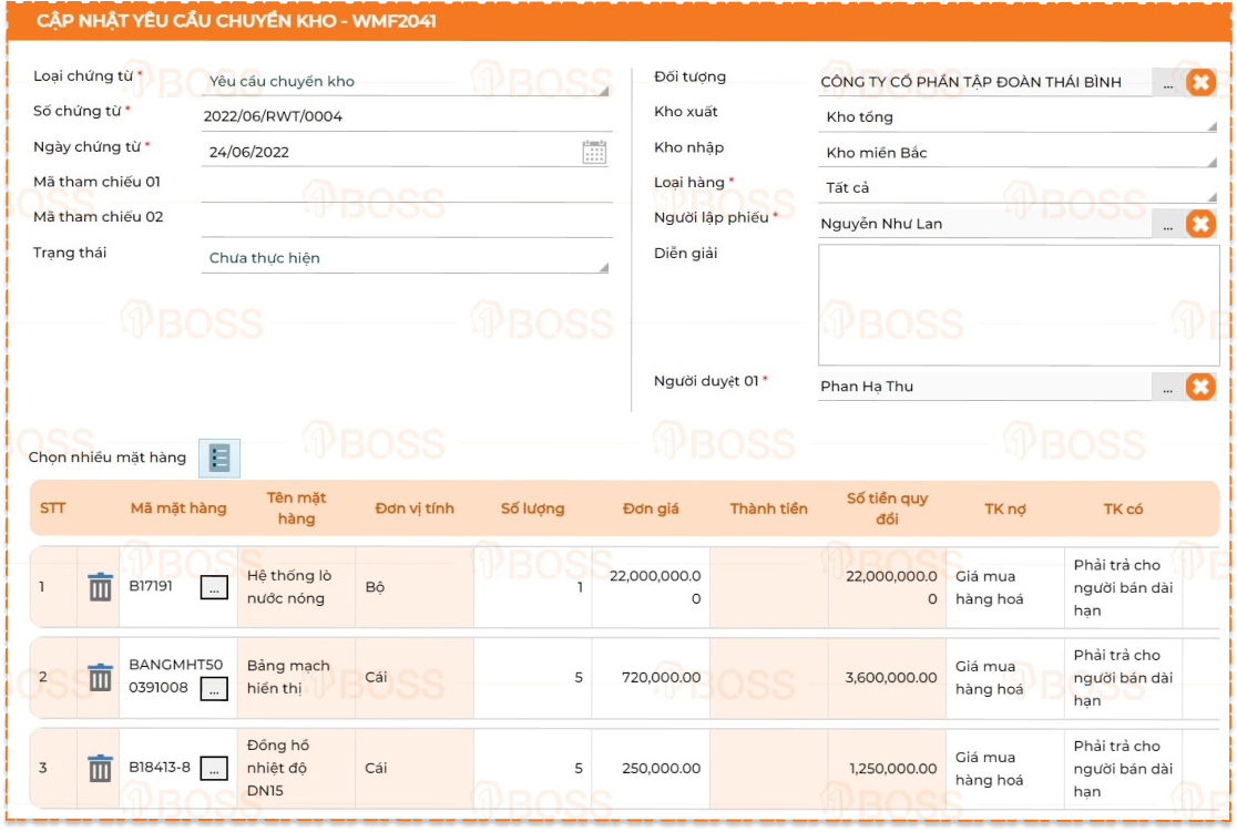 Yêu cầu chuyển kho