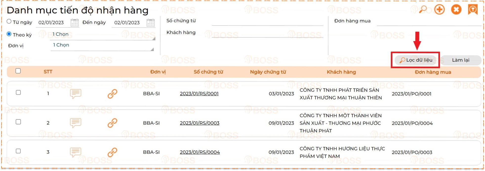 Tiến độ nhận hàng