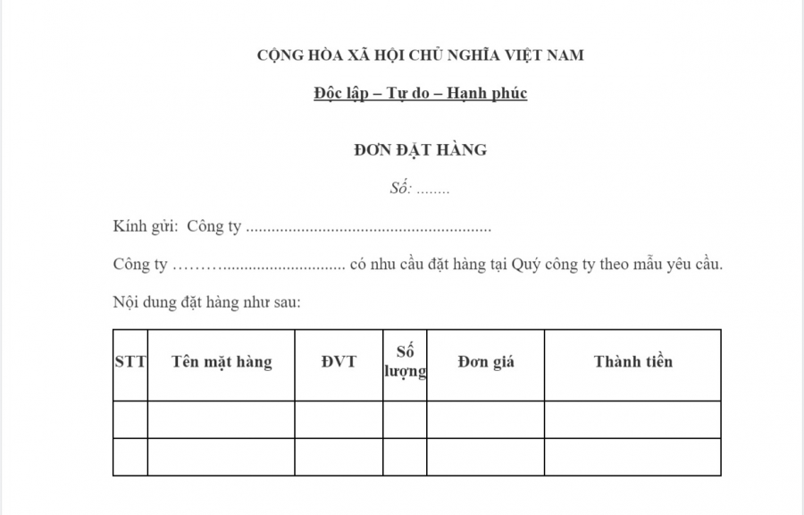 Tải Miễn Phí Mẫu Đơn Đặt Hàng Chuẩn Nhất