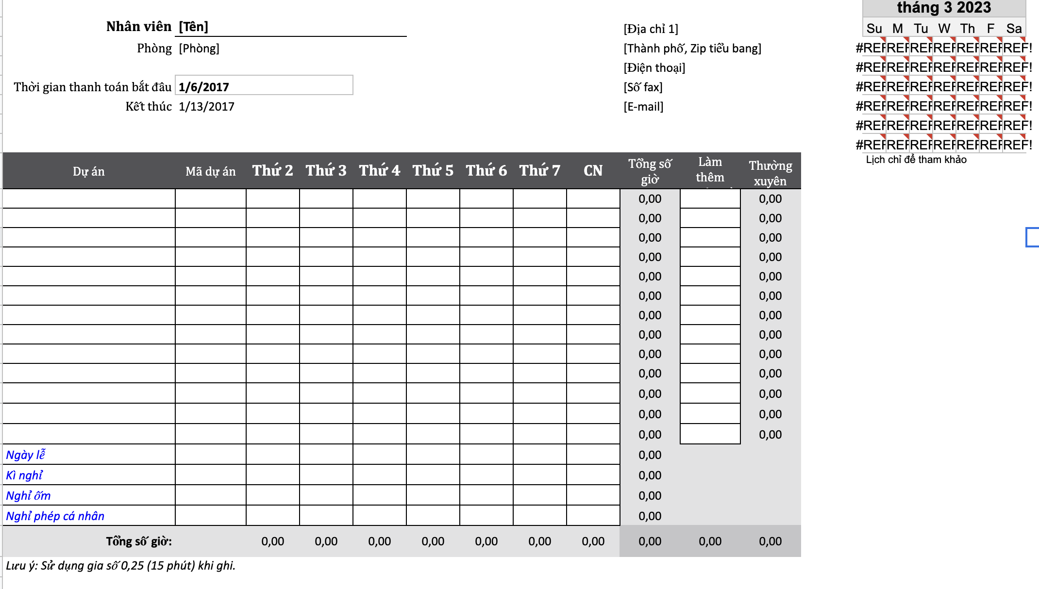 Mẫu Excel theo thẻ thời gian hàng tuần đầy đủ và chi tiết nhất 2023