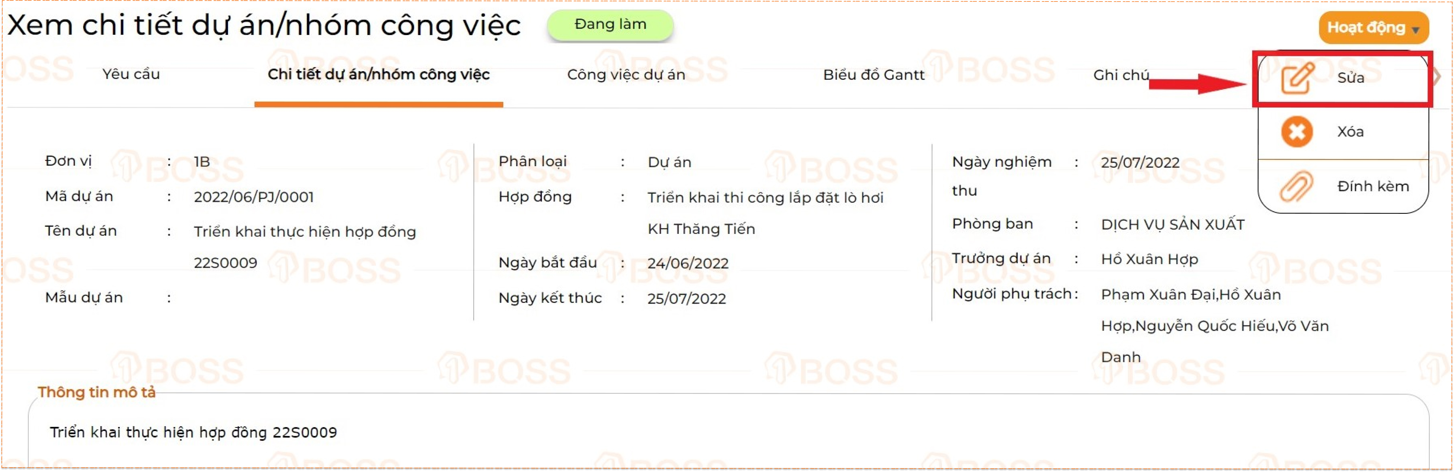 Dự án/nhóm công việc – Công việc dự án