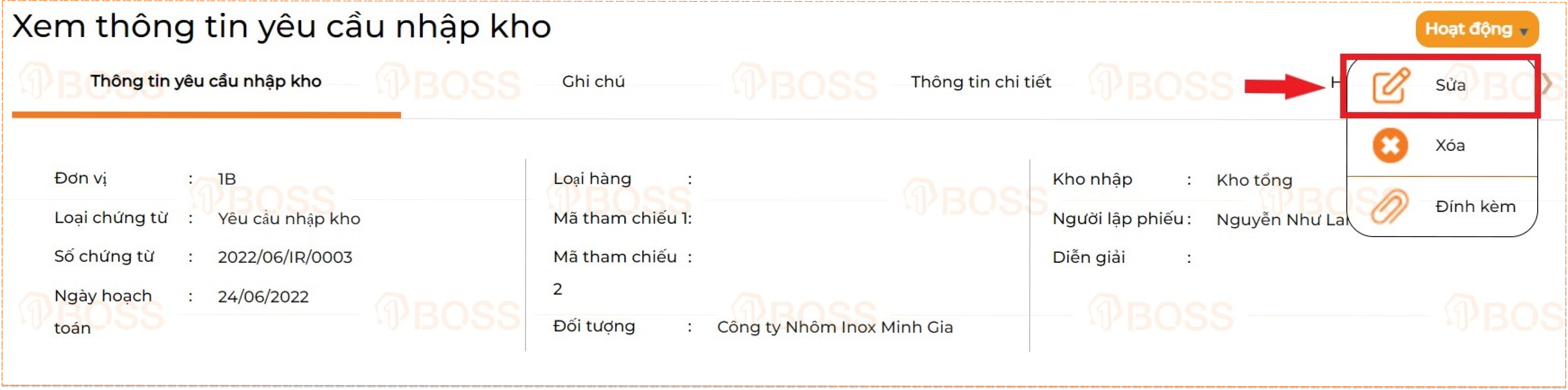 Yêu cầu nhập kho