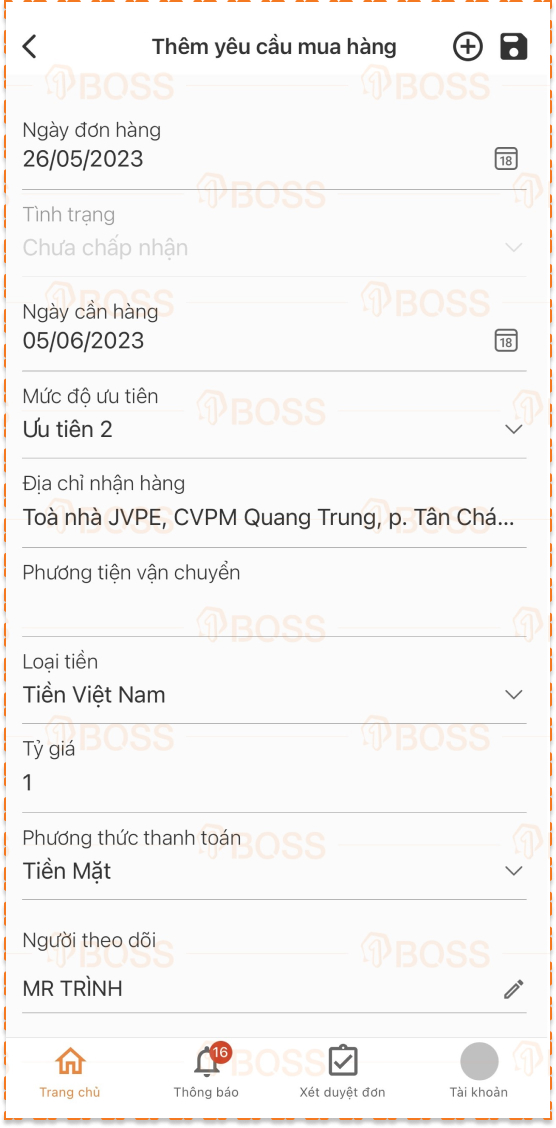 Yêu cầu mua hàng