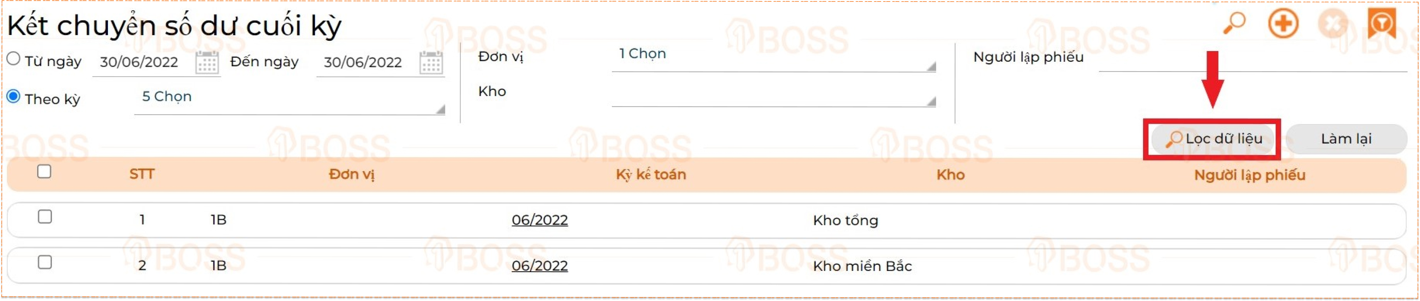 Kết chuyển số dư cuối kỳ
