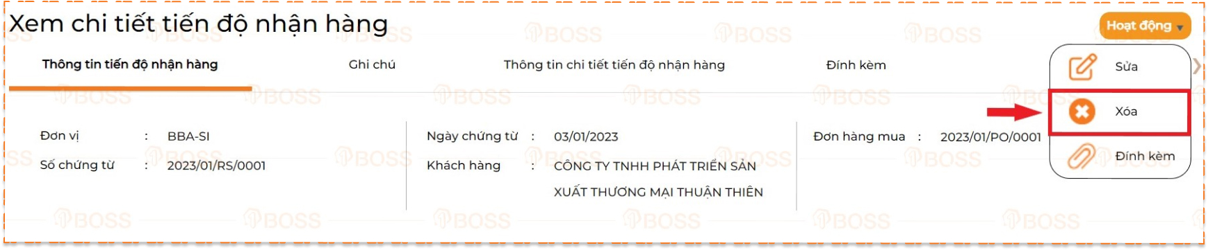Tiến độ nhận hàng