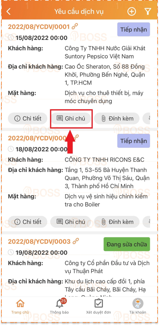 Yêu cầu dịch vụ